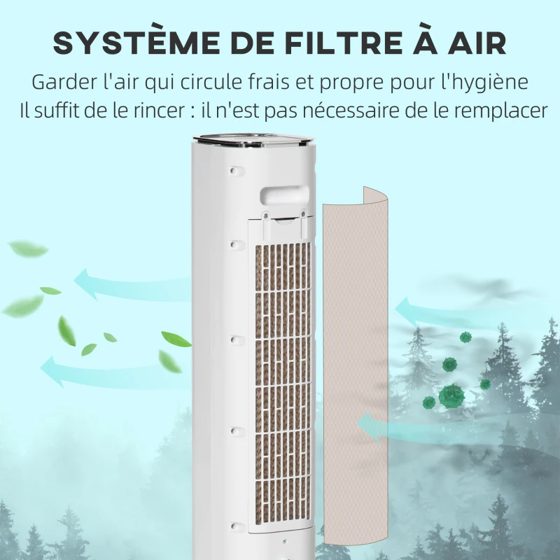 HOMCOM Rafraîchisseur d'air/ventilateur colonne/humidificateur/purificateur 4 en 1 - oscillant - timer, 3 modes, 3 vitesses - télécommande réservoir 5L avec 4 blocs réfrigérants