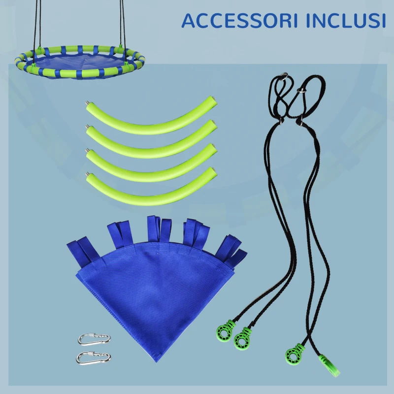 Outsunny Altalena per Bambini da 3-8 Anni da Giardino Ø100cm e Corde Regolabili, Blu