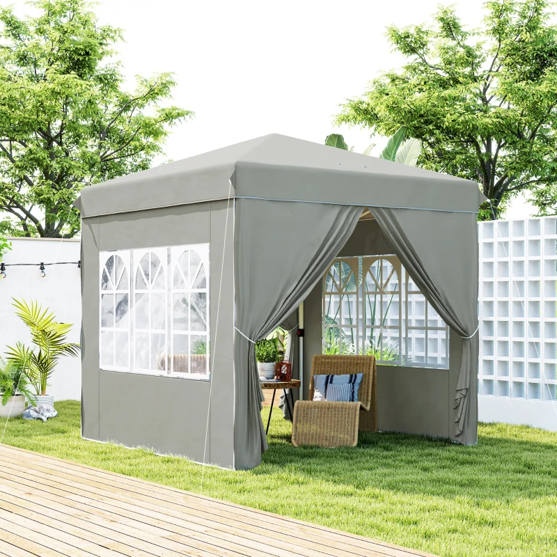 Outsunny 2,5 x 2,5 m Pop-up-Pavillon mit Seitenwänden und Tragetasche, UPF50+ höhenverstellbares Gartenzelt, Hellgrau