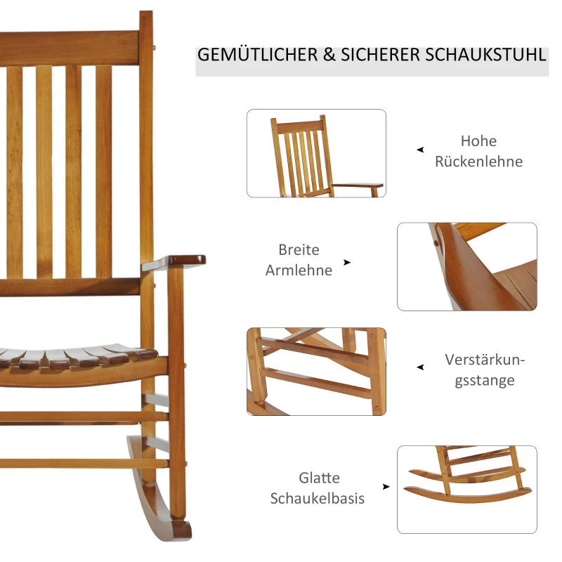 Outsunny Schaukelstuhl aus Holz mit Armlehne Schwingsessel Relaxstuhl Gartenstuhl Natur 69 x 86 x 115 cm