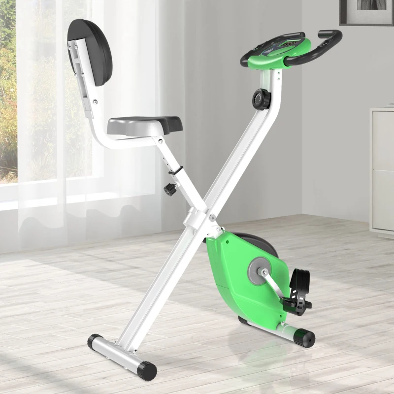 HOMCOM Bicicleta Estática Plegable con Resistencia Magnética Asiento con Altura Ajustable y Pulsómetro 43x97x109 cm Verde