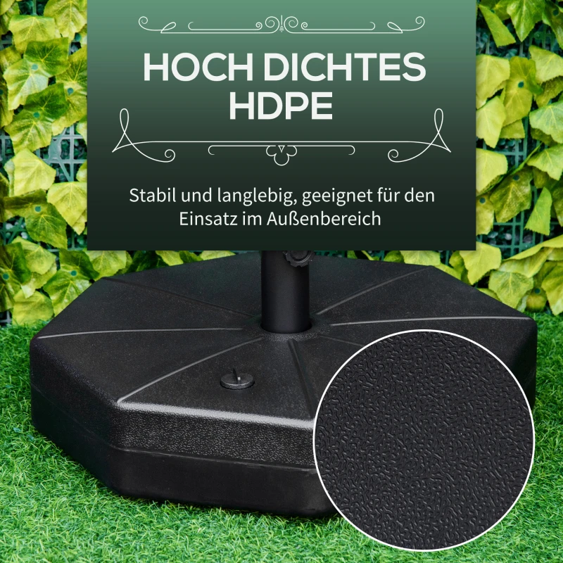 Outsunny Sonnenschirmständer bis 40kg befüllbar Schirmständer achteckig Schirmhalter, Schirmgewicht, Ständer für Sonnenschirm 38/48mm Rohrdurchmesser, für Balkon, Terasse, Garten, Schwarz