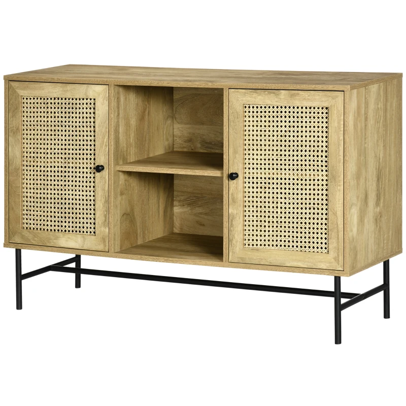HOMCOM Sideboard Aufbewahrungsschrank Wienergeflecht Wohnzimmerschrank,120 cm x 38 cm x 76,2 cm, Natur