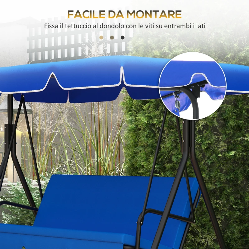 Outsunny Tettuccio di Ricambio per Dondolo in Poliestere con Protezione UV50+, 192x144cm, Blu
