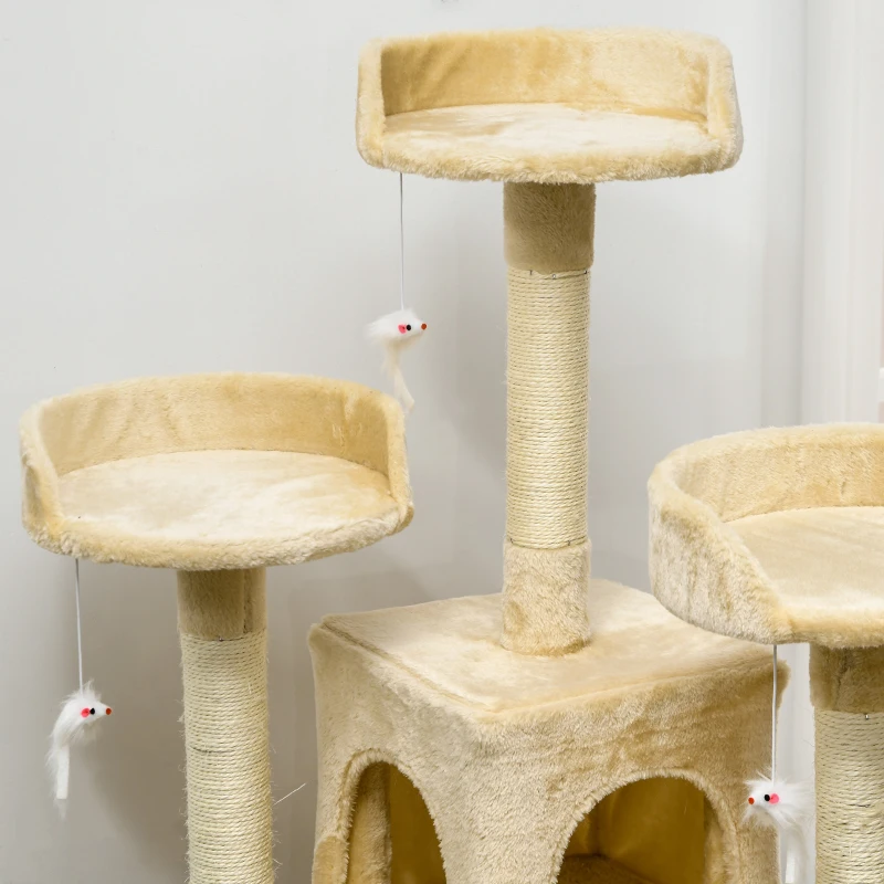 PawHut Rascador Árbol para Gatos Grande 60x50x181 cm con Poste de Arañar Múltiples Plataformas Escaleras Cuevas Juguetes Centro de Actividades Beige