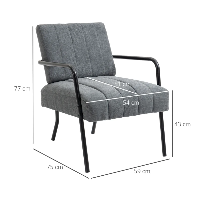 HOMCOM Einzelsessel Polstersessel Sessel Sitzmöbel Samtoptik Retrodesign Metall Schaumstoff Grau+Schwarz 59 x 75 x 77 cm