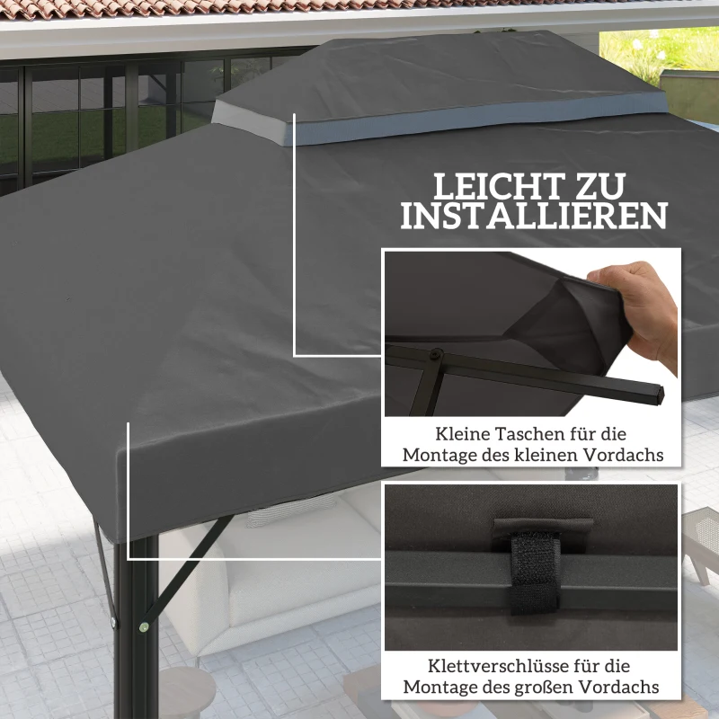Outsunny Pavillon-Ersatzdach, 3 x 4 m, Ersatzplane mit Wasserablauf-Öffnungen, Polyester, Sonnenschutz, UPF30+, Dunkelgrau