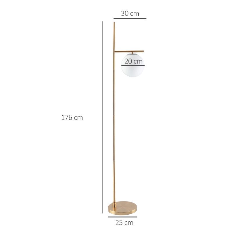 HOMCOM Lampadaire lampe à pied en métal avec abat-jour câble de 180 cm avec interrupteur à pied 30 x 25 x 159 cm or blanc