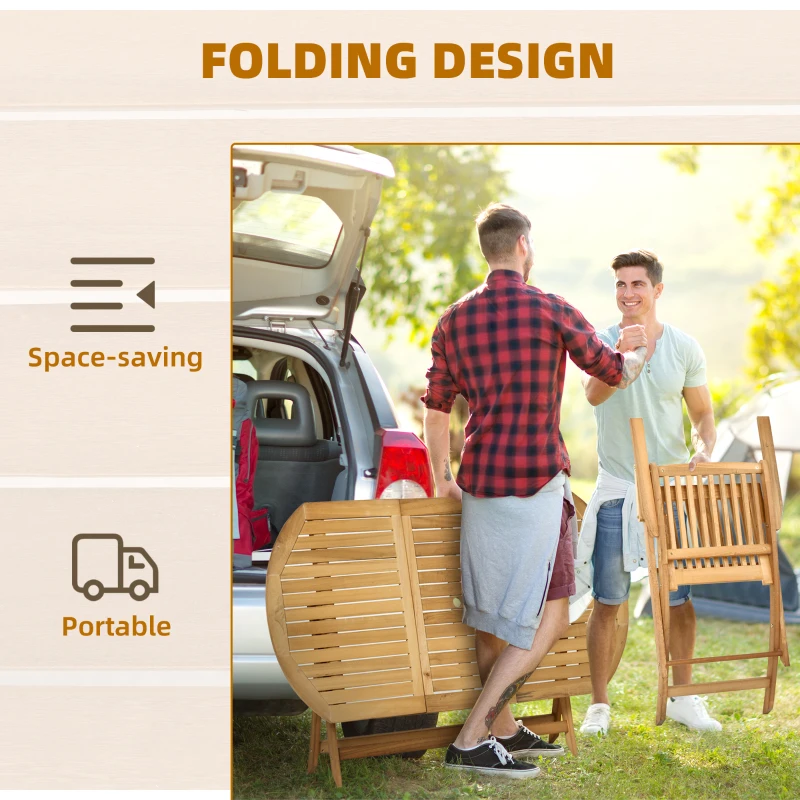 Outsunny 7 Piece Wooden Garden Dining Set with Umbrella Hole, Folding Dining Table and Armchairs with Parasol Hole, 6 Seater Outdoor Patio Furniture for Backyard, Deck and Balcony, Teak