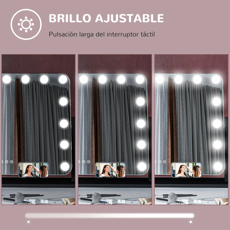 HOMCOM Espejo de Tocador Giratorio 58x46 cm con 14 Bombillas LED 3 Modos de Iluminación Ajustables Interruptor Táctil Negro
