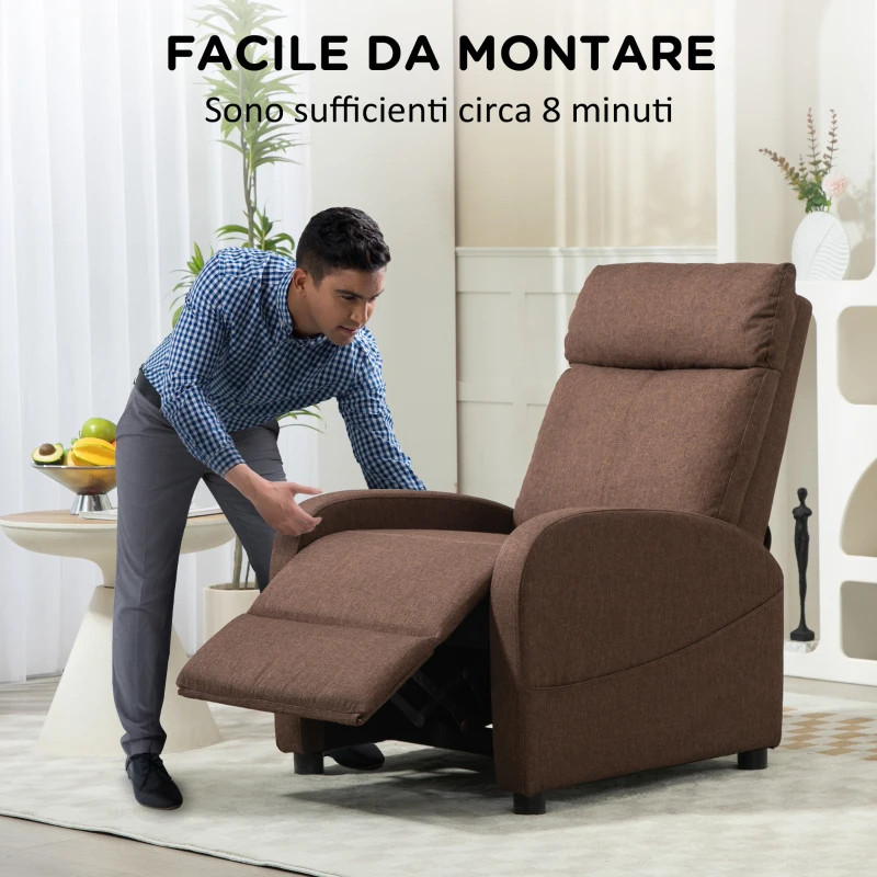 HOMCOM Poltrona Relax Reclinabile con Poggiapiedi in Tessuto Effetto Lino, 69x85x100 cm, Marrone
