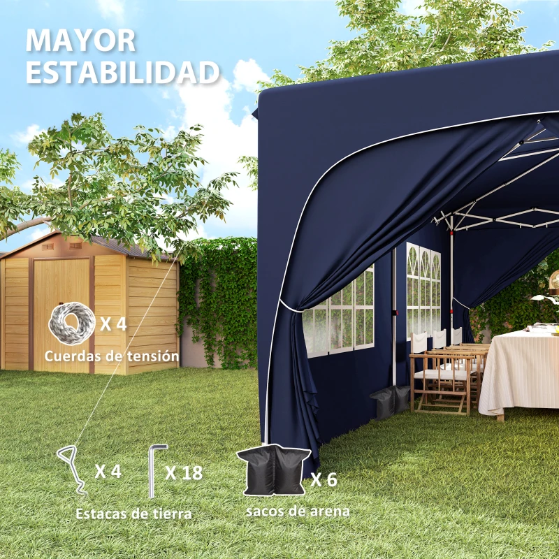 Outsunny Cenador Plegable 3x6 m Gazabo con Paneles Laterales UPF50+ Altura Ajustable Bolsa de Transporte Azul Oscuro