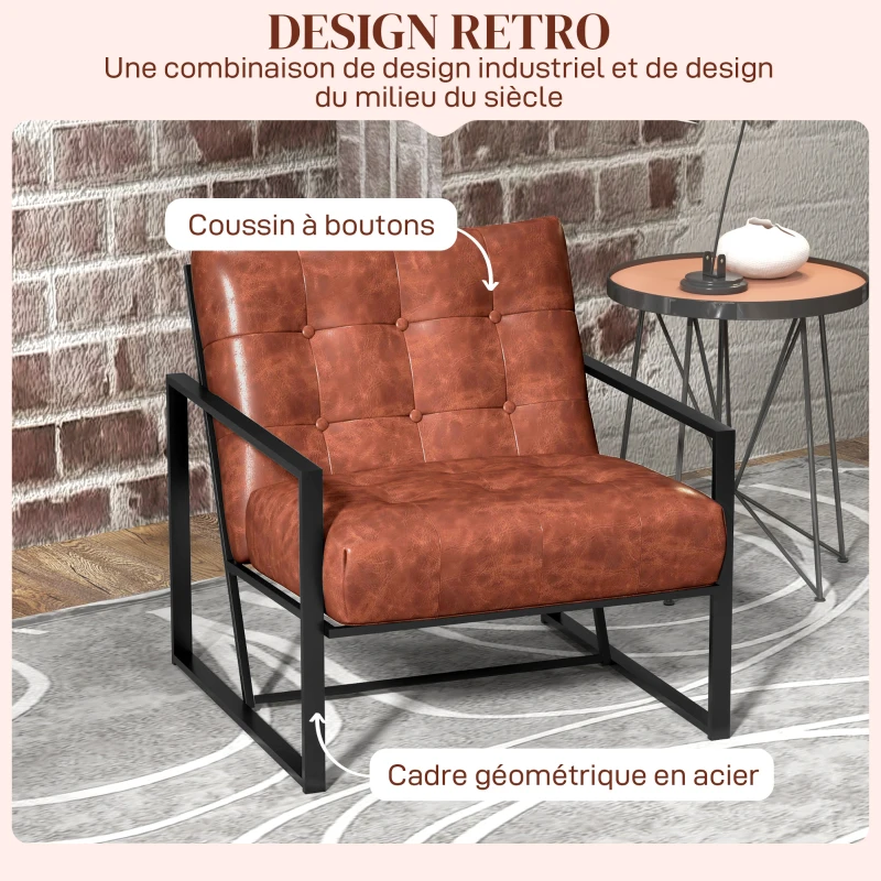 HOMCOM Fauteuil de salon Chesterfield Fauteuil Relax Assise Dossier capitonnés Structure métal revêtement synthétique Rouge