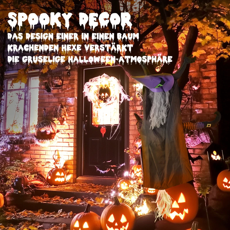 HOMCOM Fliegende Hexe, Halloweendeko, verstellbarer Riemen, 90 x 34 x 170 cm