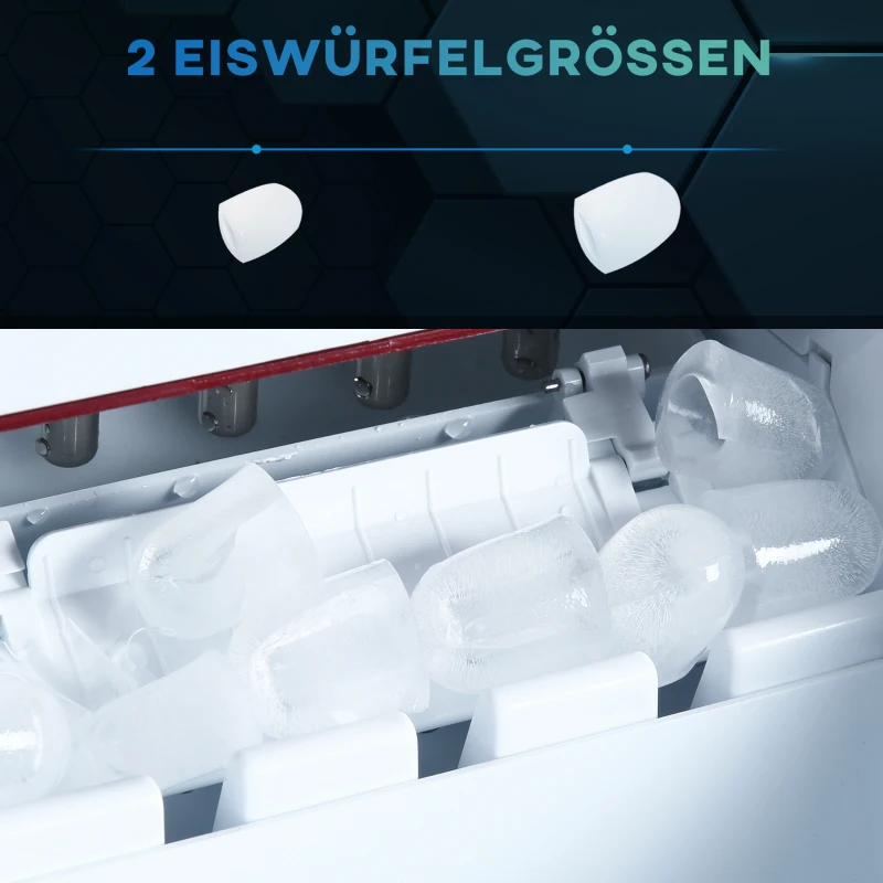 HOMCOM Eiswürfelmaschine, 2, 2 Liter, 12 kg in 24 h, Eiskugeln, selbstreinigend, inkl. Eiswanne + Eisschaufel, Rot
