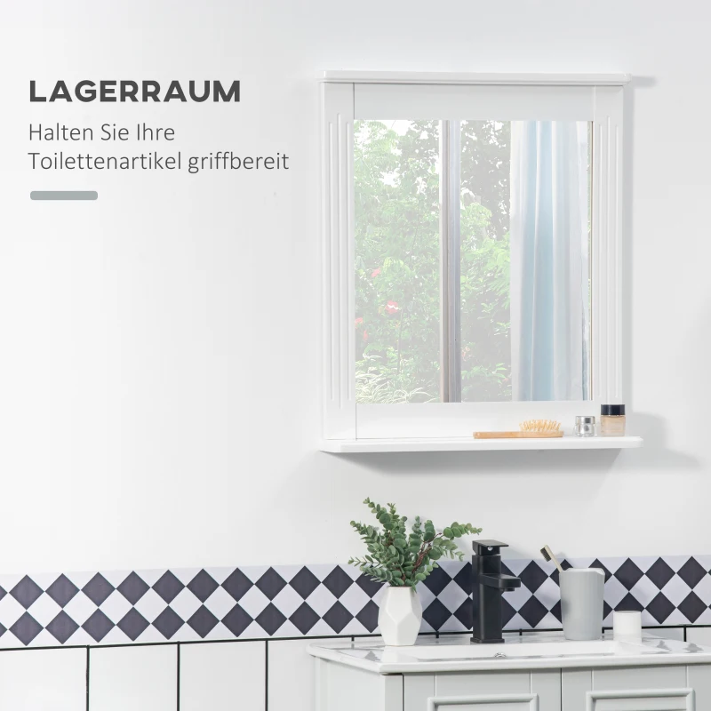 kleankin Wandspiegel mit 1 Regal Modernes Design platzsparend MDF Glas Weiß
