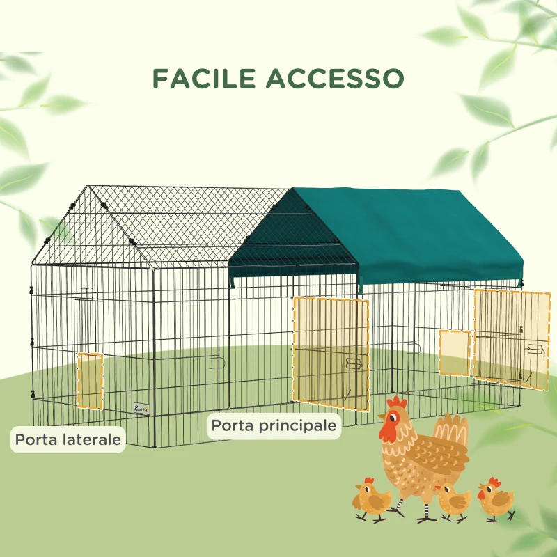 PawHut Gabbia per Conigli da Esterno e Interno a Casetta con Tettuccio, 220x85x103cm, Verde