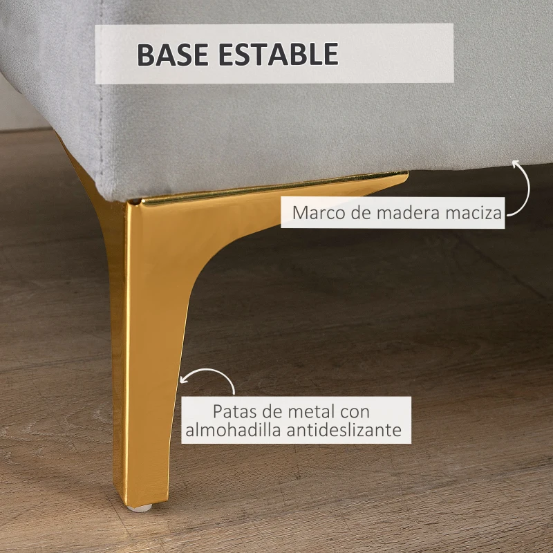 HOMCOM Taburete Pie de Cama Banco de Dormitorio con Asiento Acolchado y Patas Metálicas para Entrada Pasillo 118x45x42 cm Gris