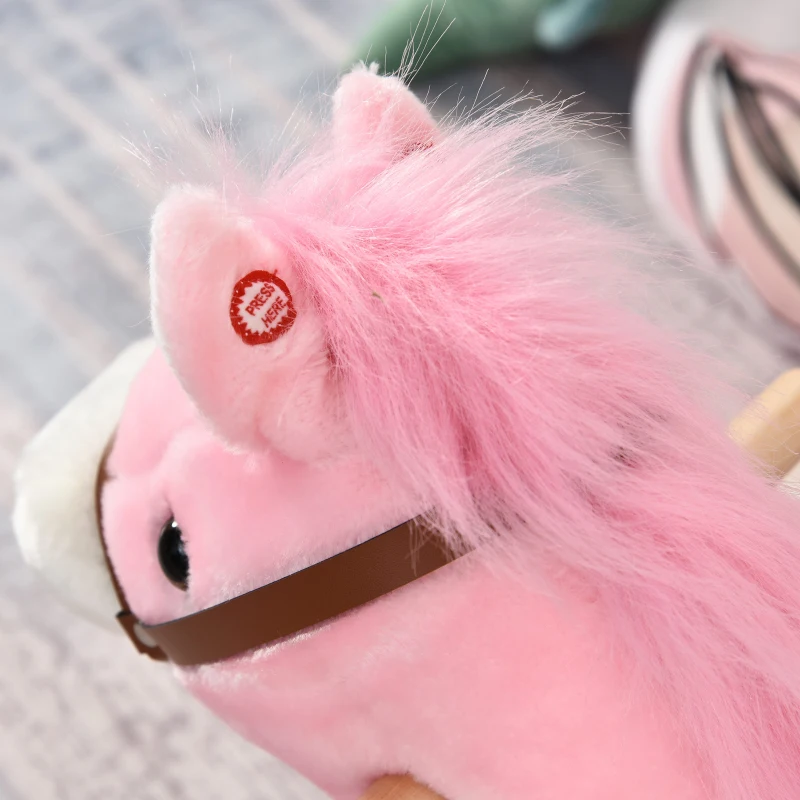 HOMCOM Cheval à Bascule Selle Grand Confort Peluche Courte Douce Bois peuplier Rose dim. 65L x 32,5l x 61H cm(m-8)
