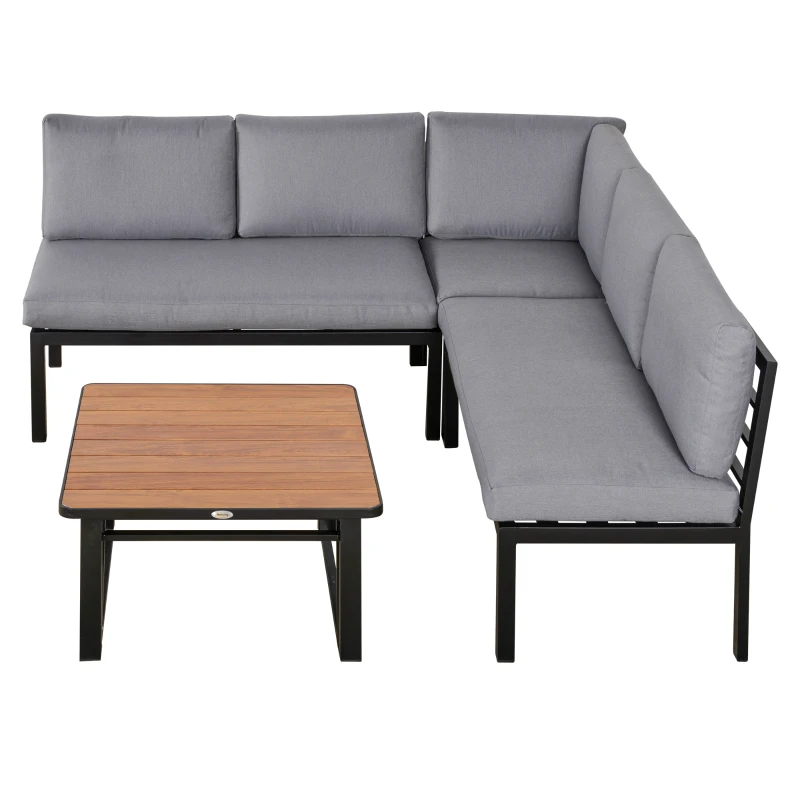 Outsunny Gartengarnitur für 4 Personen Gartenmöbel-Set mit hebbarem Couchtisch Sofa mit Kissen Outdoor Aluminium Grau
