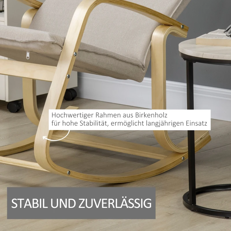 HOMCOM Schaukelstuhl aus Birkenholz 67 cm x 95 cm x 95 cm Grau + Natur