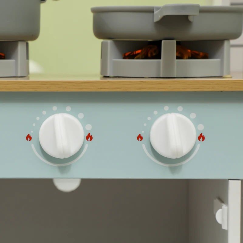 AIYAPLAY Cocinita Infantil con Sonido Fogón Grifo Fregadero Microondas Cafetera Máquina de Hielo y Accesorios de Cocina Blanco