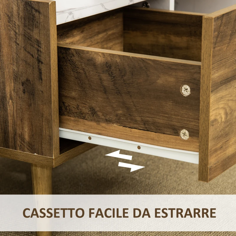 HOMCOM Tavolino da Caffè Rettangolare con Cassetto e Ripiano, 80x45x40.5cm, Marrone e Bianco