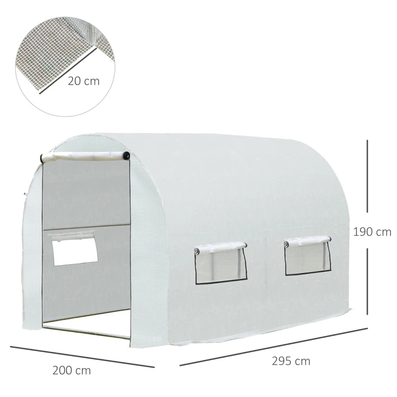 Outsunny Serra a Tunnel per Orto 3x2x2m con Copertura in PE, 2 Porte e Struttura in Acciaio, Bianco