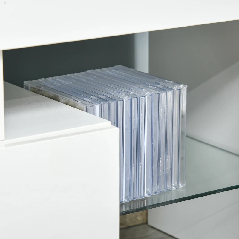 HOMCOM High Gloss TV Stand Cabinet with LED RGB Lights and Remote Control for 43"/50"/55" TV, Media TV Console Table with Storage Compartment, White