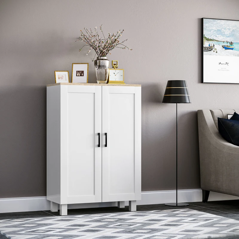 HOMCOM Mueble Auxiliar Moderno con 2 Puertas Estante Ajustable y Base Elevada para Salón Cocina Comedor 60x30x90 cm Blanco(m-2)