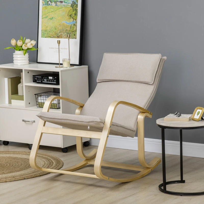 HOMCOM Schaukelstuhl aus Birkenholz 67 cm x 95 cm x 95 cm Grau + Natur