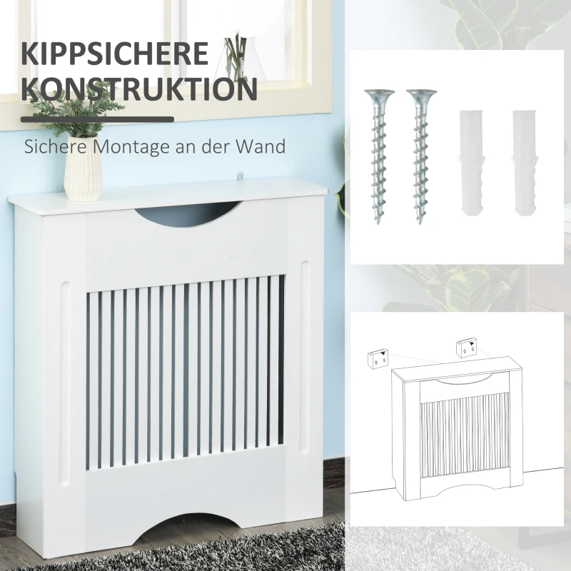 HOMCOM Heizkörperverkleidung, Heizungsabdeckung, Abdeckung, MDF, Weiß, 78 x 19 x 82cm
