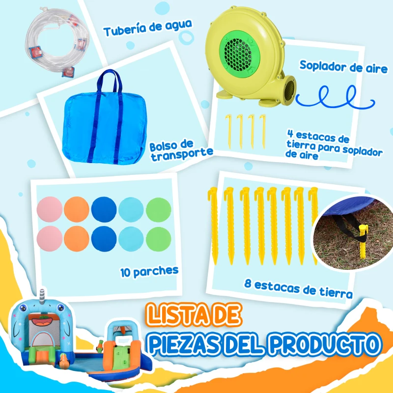 Outsunny Castillo Inflable para Niños con Tobogán Trampolín Piscina Inflador y Bolsa de Transporte 420x370x230 cm Multicolor