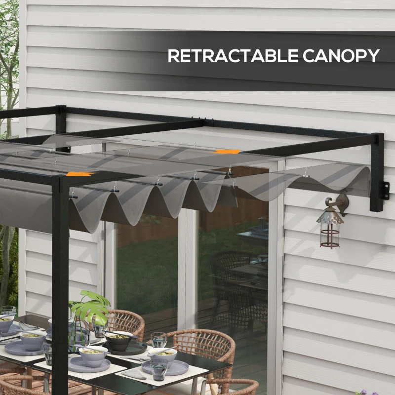 Outsunny 2 x 3(m) Lean To Steel Pergola, with Moving Fabric Canopy - Dark Grey