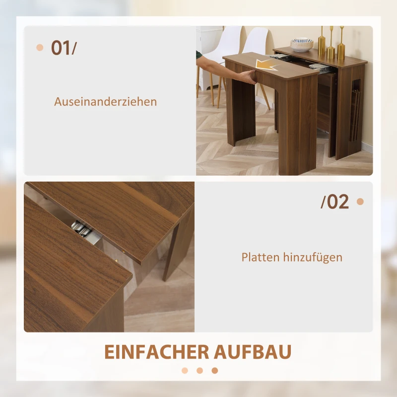 HOMCOM Esstisch, Klapptisch, ausziehbar, glatte Oberfläche, Holz+Stahl, braun, 60-180 x 85 x 75cm