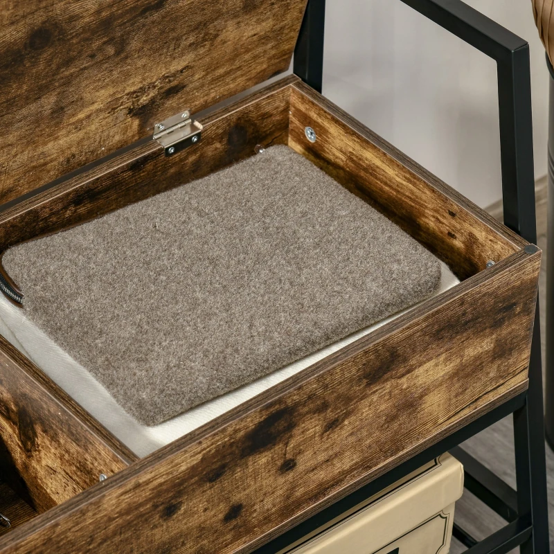 HOMCOM Mobile Scarpiera in Stile Industriale con Vano, Panca Scarpiera Vintage Salvaspazio in Legno e Metallo, Marrone Rustico, 90x37x60cm