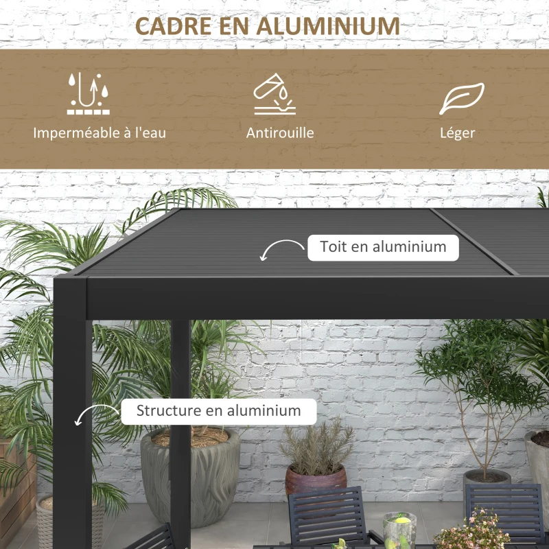 Outsunny Pergola 3 x 3 m bioclimatique tonnelle avec lames orientables manivelle, style contemporain UV, aluminium - noir