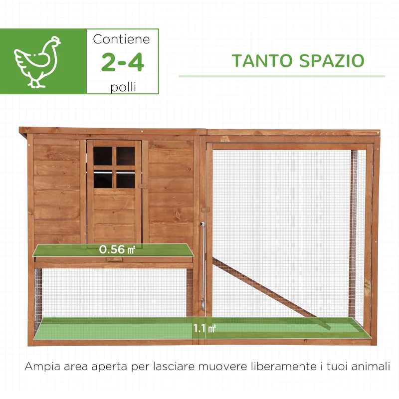 PawHut Pollaio per Galline Ovaiole da Esterno con Tetto Apribile e Recinto in Legno, 168x110.5x101.5 cm