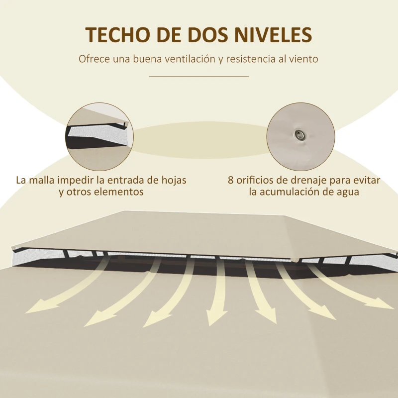Outsunny Techo de Repuesto para Cenador 4x3 m Cubierta de Repuesto con Doble Techo y 8 Orificios de Drenaje Beige
