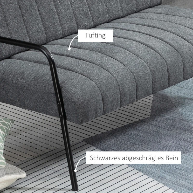 HOMCOM Doppelsofa Stoffsofa Polstersofa Sitzmöbel Loungesofa Metall samtartiges Polyester Schaumstoff Grau+Schwarz 122 x 75 x 77 cm