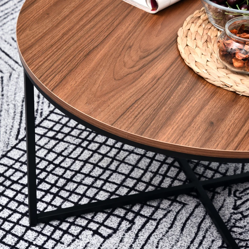 HOMCOM Couchtisch rund in Holzoptik, Kaffeetisch, Metallbeine, Spanplatte, Braun, Ø80 x H45 cm