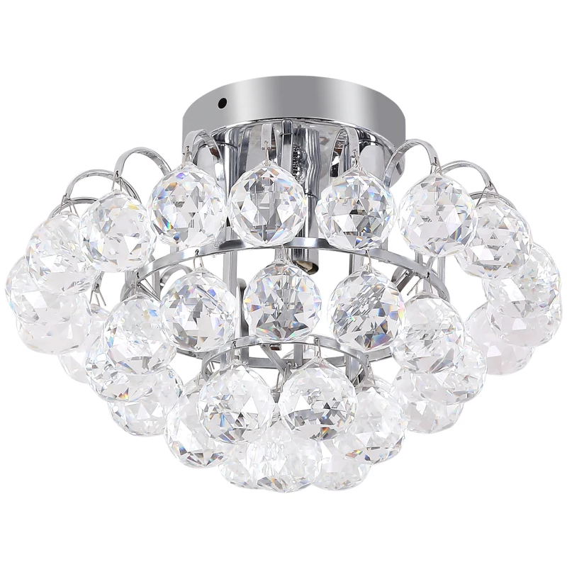 HOMCOM Crystal Ceiling Lamp Chandelier Hallway Flush Mount Pendant 3 Light Ф30cm Silver