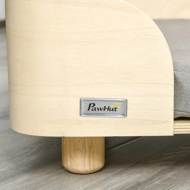 Pawhut Haustiersofa Hundematte Katzensofa Hundecouch Hundebett mit Kissen Indoor modernes Sofa für kleine und mittelgroße Hundesofa Kiefernholz Natur+Hellgrau 75,5 x 45,7 x 21 cm