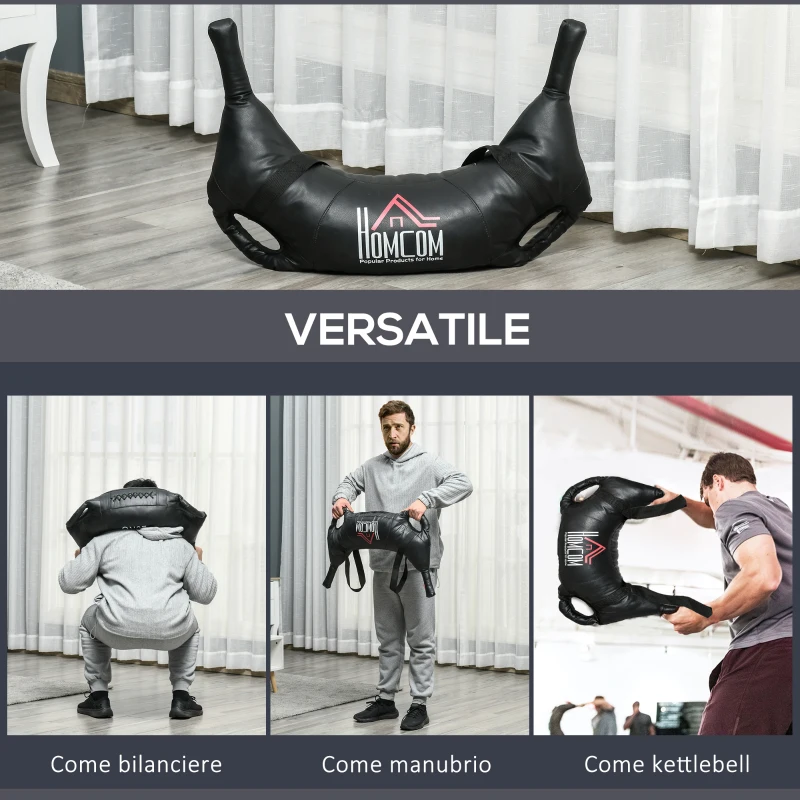 HOMCOM Sacca Bulgara da 20kg per Allenamento Fitness in Casa, Ufficio e Palestra, 72x50x18 cm, Nero