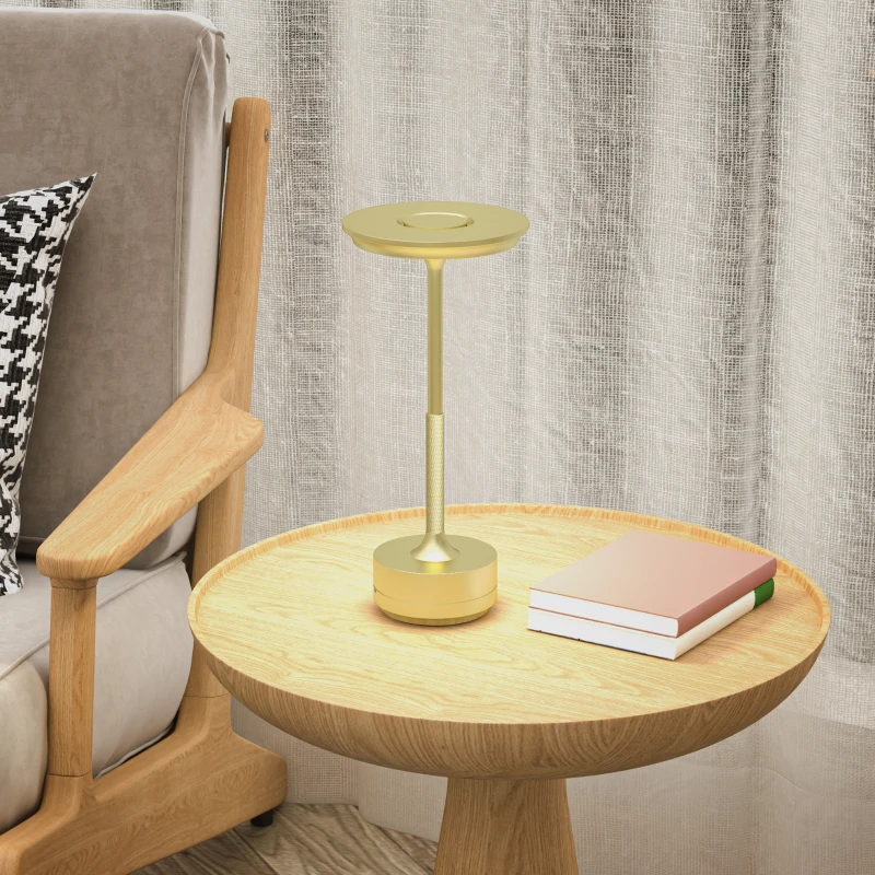 HOMCOM Lampada Senza Filo Touch Luce LED 3 Tonalità e Batteria Ricaricabile, Ø13x28.5cm, Oro