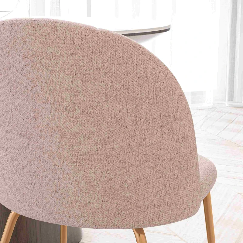 HOMCOM Set di 2 Sedie da Pranzo in Tessuto effetto Lino con Gambe in Acciaio, 55.5x59x81 cm, Rosa e Oro