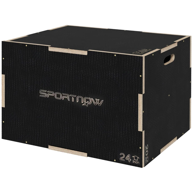 SPORTNOW Cajón de Salto Pliométrico de Madera con Mangos Huecos Carga 120 kg para Casa Oficina Gimnasia 76x61x51 cm Negro