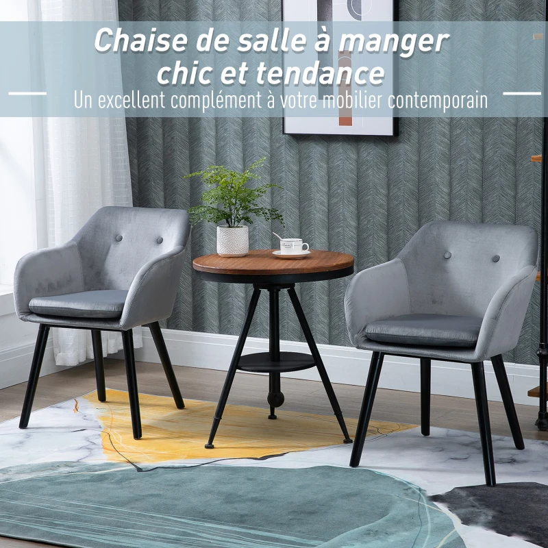 HOMCOM Chaises de salle à manger chaise de cuisine chaises de salon scandinave - Lot de 2 - Pieds effilés Bois Noir - Velours Gris