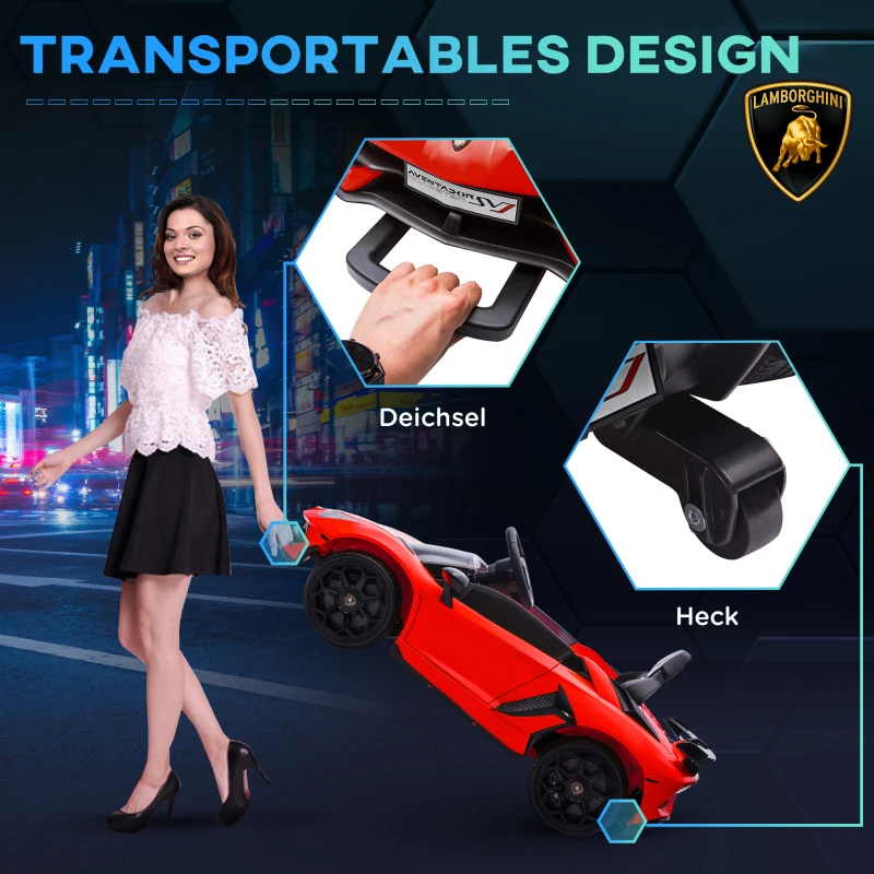 HOMCOM Elektro-Kinderauto, lizenzierter Lamborghini Aventador, Flügeltüren, Musik, Hupe, für 3-5 Jahre, rot