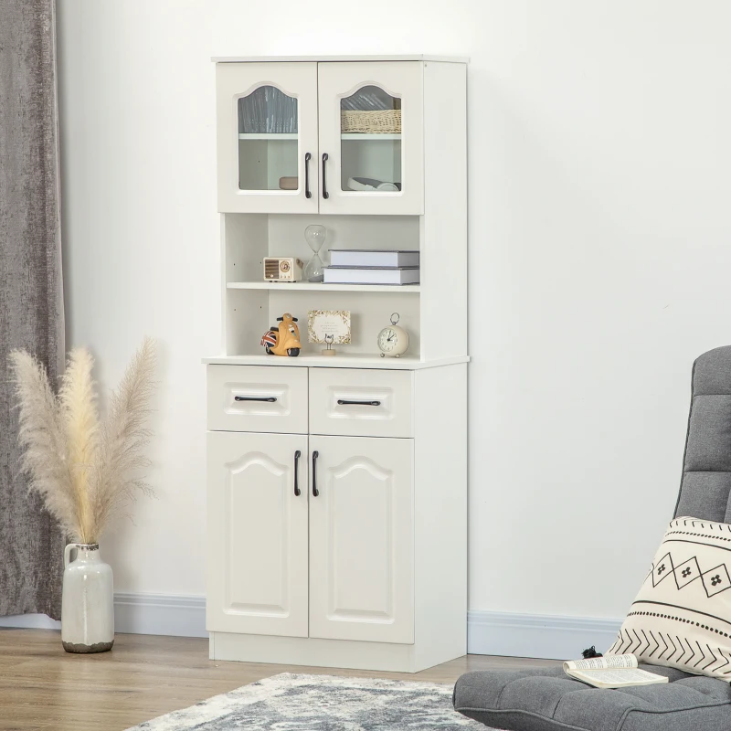 HOMCOM Kitchen Cupboard, Freestanding Storage Cabinet with 2 Adjustable Shelves, 2 Drawers and Open Counter for Living Room, Dining Room, 168cm, White(m-10)